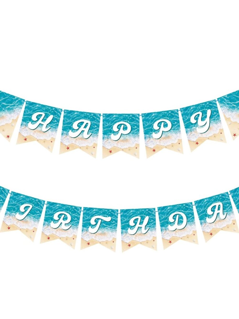 Ocean Beach Happy Birthday Banner 2-Piece Pre-Strung Summer Beach Birthday Party